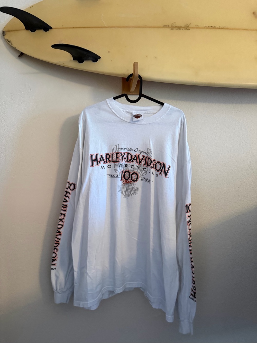 Harley-Davidson White Long Sleeve 100th Anniversary Logo Tee